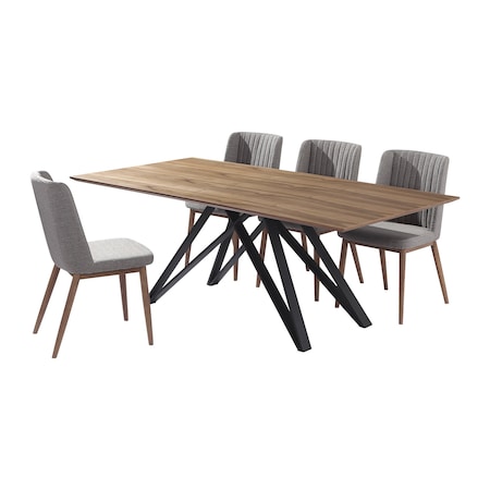 Armen Living Wade Mid-Century Walnut Wood 5 Piece Dining Set SETMNDIWDGY